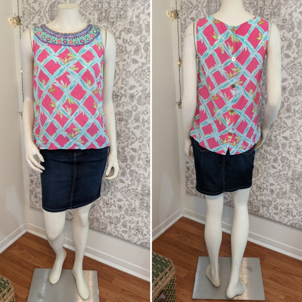 Lilly Pulitzer Pink & Turquoise Iona silk tank - Picture 2 of 9